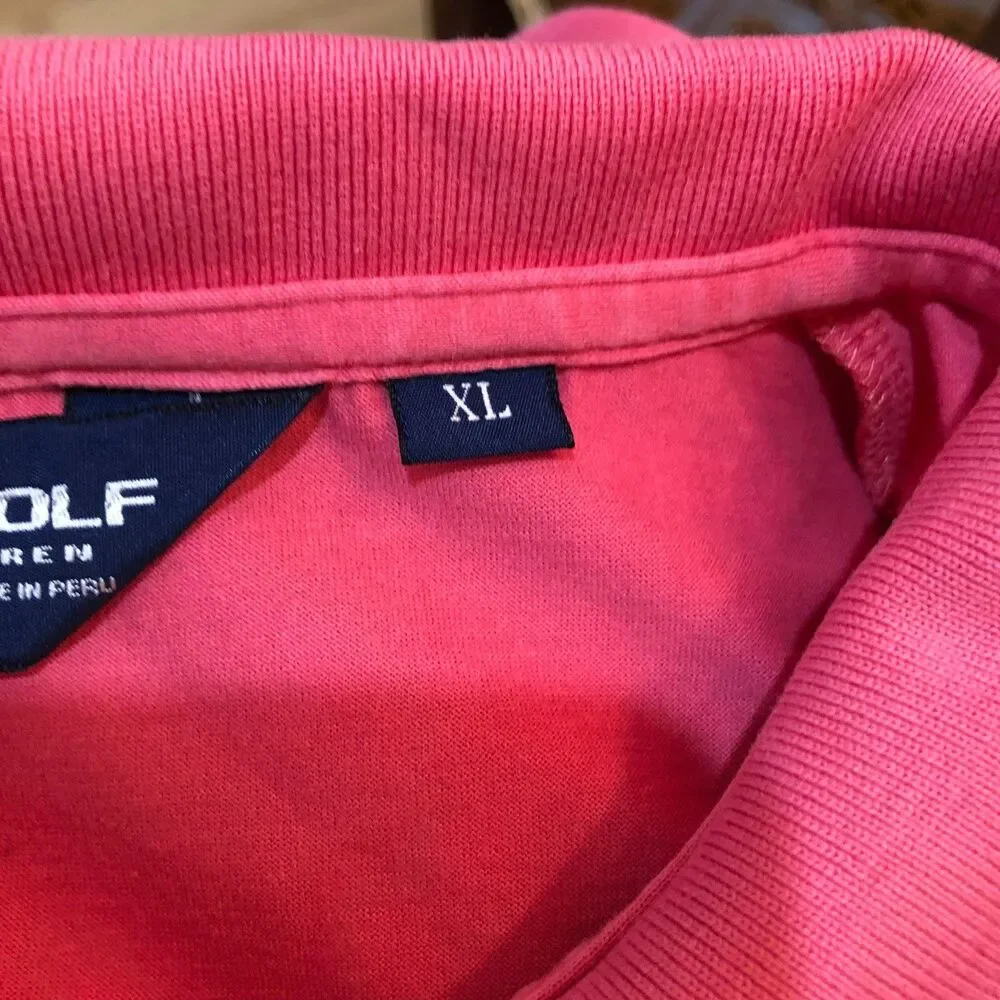 Ralph Lauren Polo Golf Mens Large Pink Pima Cotton Preppy Polo Shirt Size L